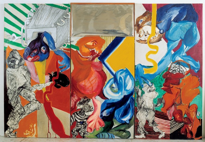 Les Salo et Les Salopards, 1966, oil on canvas, 300 cm x 120 cm, tryptique (cortesy Gallery ChateauShatto, Los Angeles.